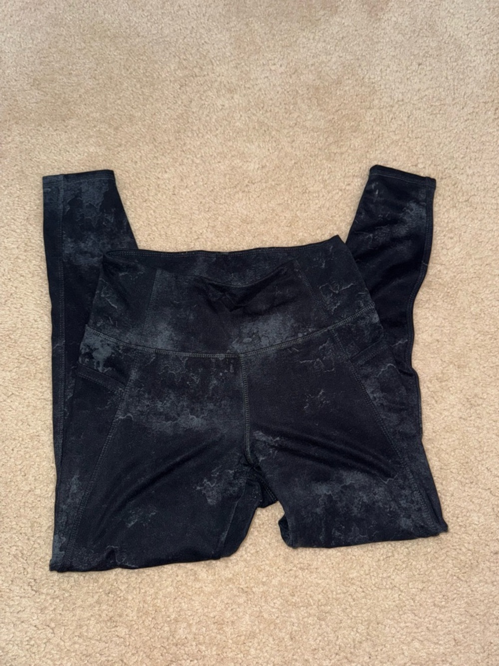 Danskin Black High-Rise Womens Active Leggings, Marble Print, Sz S